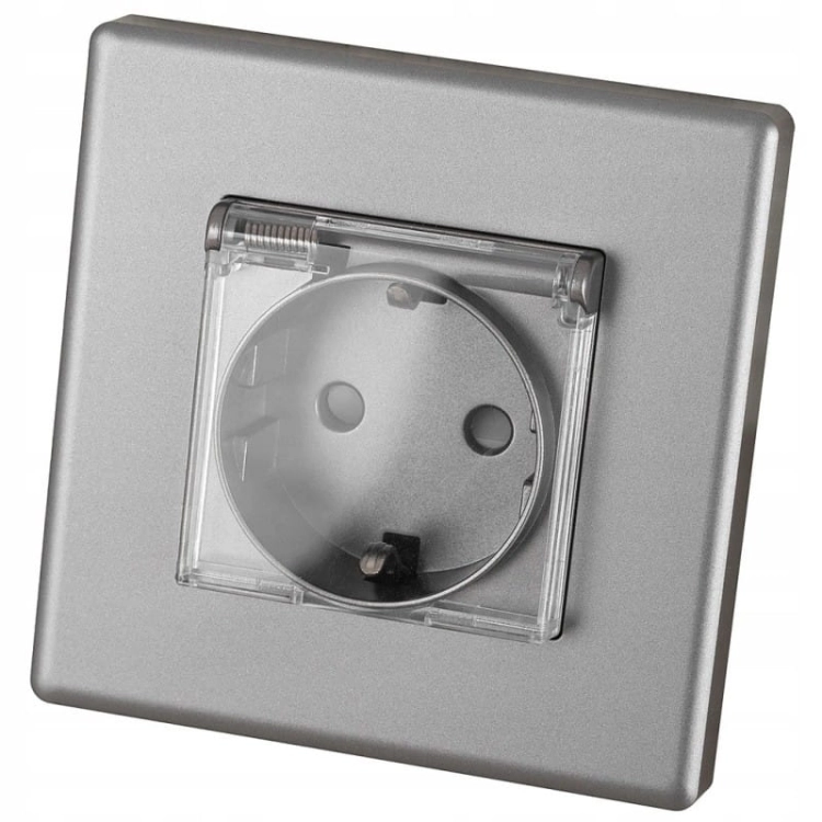 Grijs Badkamerstopcontact Met Klep Schuko Met Randaarde Zonder Aardpen Set Met PVC-Afdekraam MIUUN