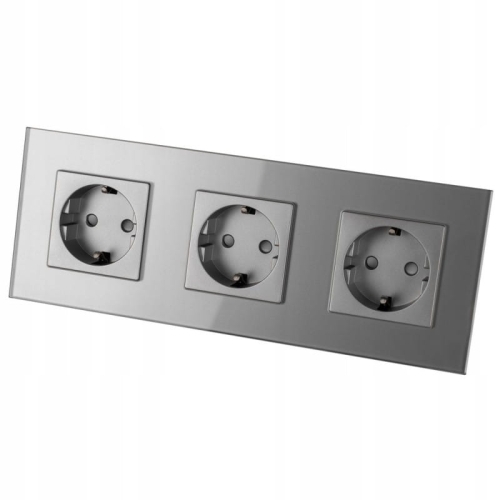 Drievoudig Glazen Schuko-Stopcontact Grijs Set Drievoudig Afdekraam En 3 X Enkel Stopcontact MIUUN