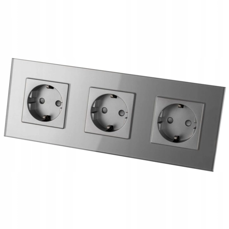 Drievoudig Glazen Schuko-Stopcontact Grijs Set Drievoudig Afdekraam En 3 X Enkel Stopcontact MIUUN