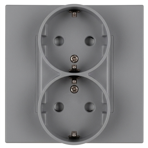 Dubbel Schuko-Stopcontact Kunststof LINEA Met Randaarde Zonder Aardpen Grijs MIUUN
