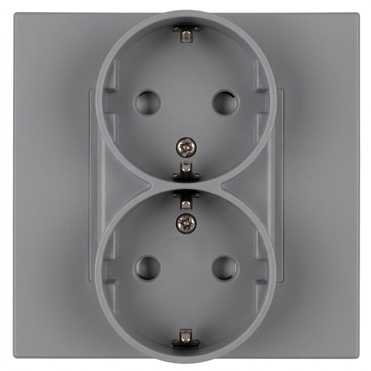 Dubbel Schuko-Stopcontact Kunststof LINEA Met Randaarde Zonder Aardpen Grijs MIUUN