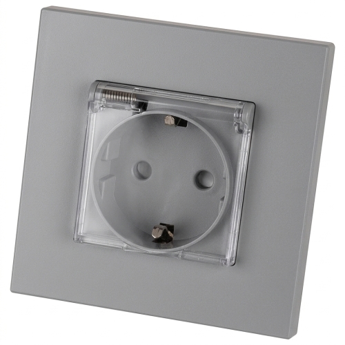 Schuko-Stopcontact Kunststof LINEA Met Klep Met Randaarde Zonder Aardpen Grijs MIUUN