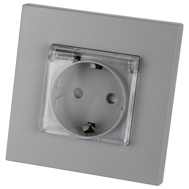 Schuko-Stopcontact Kunststof LINEA Met Klep Met Randaarde Zonder Aardpen Grijs MIUUN