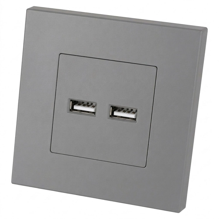 Dubbele USB-Lader 3.1A Grijs Set Met Kunststof Afdekraam LINEA MIUUN