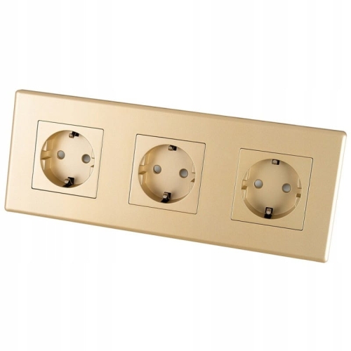 Drievoudig Schuko-Stopcontact Goud PVC Drievoudig Afdekraam En 3 X Stopcontact MIUUN