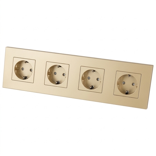 Schuko-Stopcontact Viervoudig Kunststof LINEA Goud Afdekraam Viervoudig En 4 X Stopcontact