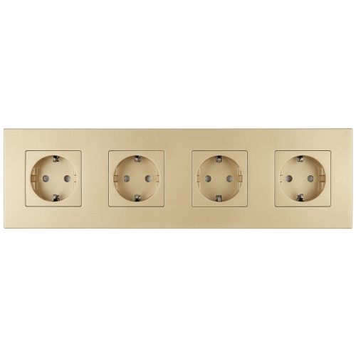 Schuko-Stopcontact Viervoudig Kunststof LINEA Goud Afdekraam Viervoudig En 4 X Stopcontact