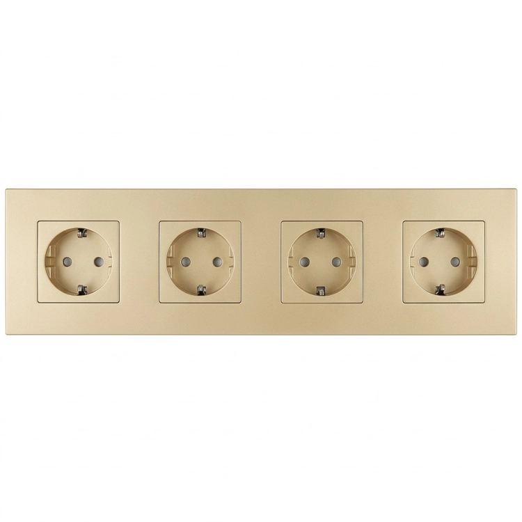 Schuko-Stopcontact Viervoudig Kunststof LINEA Goud Afdekraam Viervoudig En 4 X Stopcontact