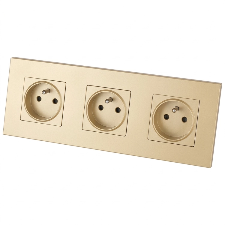 Stopcontact Drievoudig Kunststof LINEA Goud Afdekraam Drievoudig En 3 X Stopcontact MIUUN