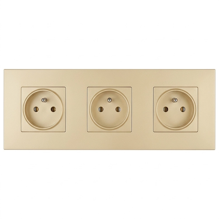 Stopcontact Drievoudig Kunststof LINEA Goud Afdekraam Drievoudig En 3 X Stopcontact MIUUN