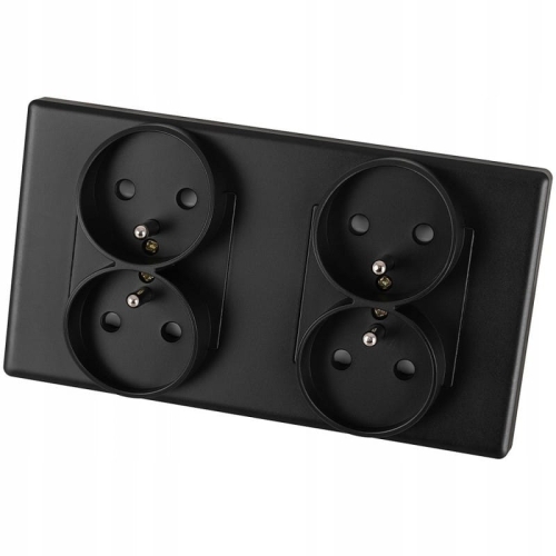 Dubbel Stopcontact Zwart Set PVC Tweevoudig Afdekraam En 2 X Dubbel Stopcontact MIUUN