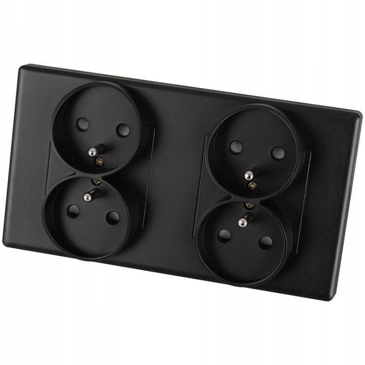Dubbel Stopcontact Zwart Set PVC Tweevoudig Afdekraam En 2 X Dubbel Stopcontact MIUUN