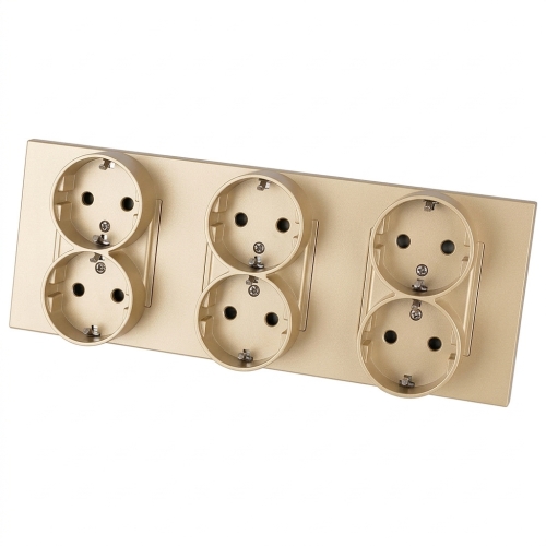 Schuko-Stopcontact Drievoudig Kunststof LINEA Goud Afdekraam Drievoudig En 3 X Stopcontact
