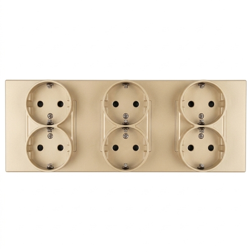 Schuko-Stopcontact Drievoudig Kunststof LINEA Goud Afdekraam Drievoudig En 3 X Stopcontact