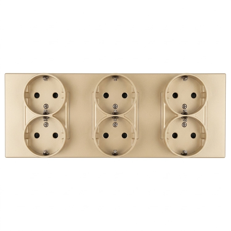 Schuko-Stopcontact Drievoudig Kunststof LINEA Goud Afdekraam Drievoudig En 3 X Stopcontact