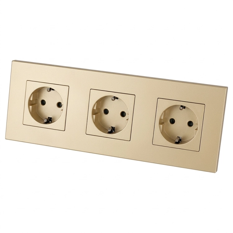Schuko-Stopcontact Drievoudig Kunststof LINEA Goud Afdekraam Drievoudig En 3 X Stopcontact