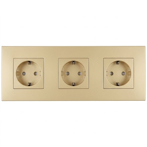 Schuko-Stopcontact Drievoudig Kunststof LINEA Goud Afdekraam Drievoudig En 3 X Stopcontact
