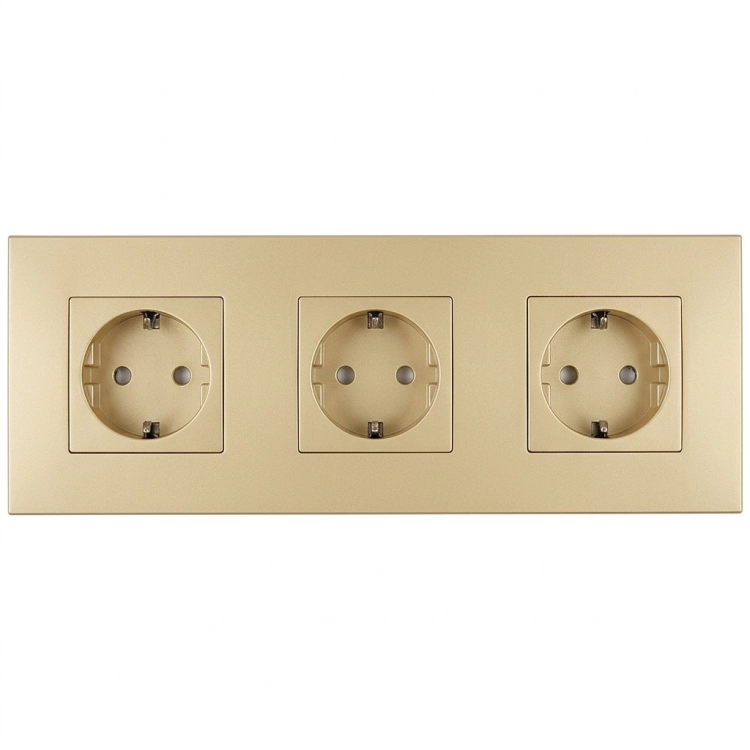 Schuko-Stopcontact Drievoudig Kunststof LINEA Goud Afdekraam Drievoudig En 3 X Stopcontact