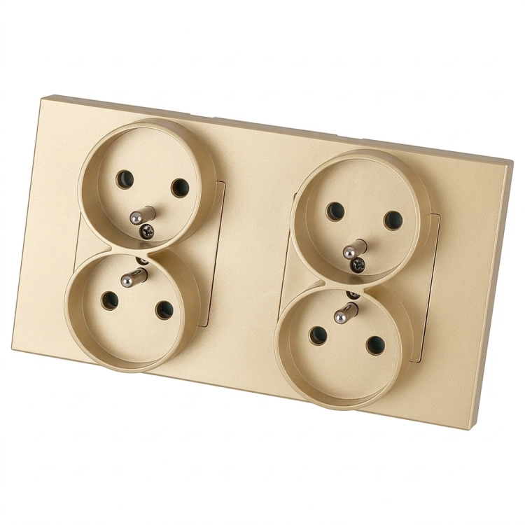 Stopcontact Viervoudig Kunststof LINEA Goud En Afdekraam Dubbel 2 X Stopcontact MIUUN