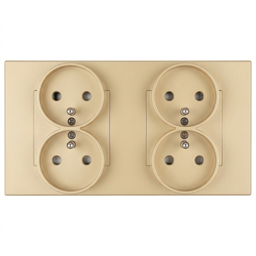 Stopcontact Viervoudig Kunststof LINEA Goud En Afdekraam Dubbel 2 X Stopcontact MIUUN