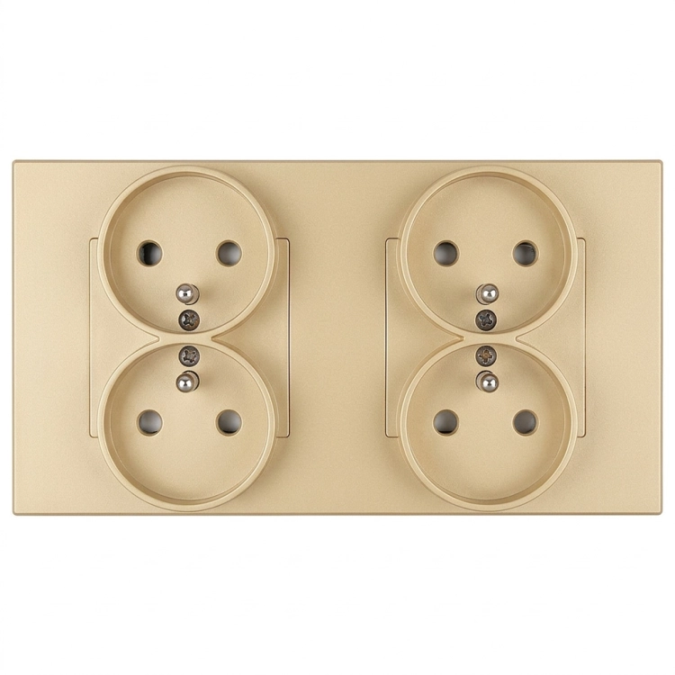 Stopcontact Viervoudig Kunststof LINEA Goud En Afdekraam Dubbel 2 X Stopcontact MIUUN
