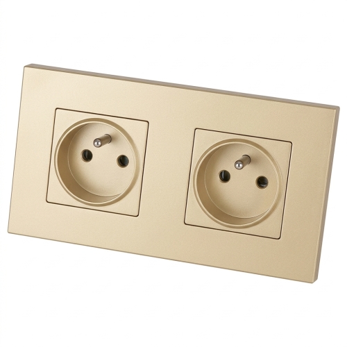 Stopcontact Dubbel Kunststof LINEA Goud En Afdekraam Dubbel 2 X Stopcontact MIUUN