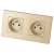 Stopcontact Dubbel Kunststof LINEA Goud En Afdekraam Dubbel 2 X Stopcontact MIUUN