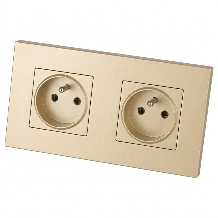 Stopcontact Dubbel Kunststof LINEA Goud En Afdekraam Dubbel 2 X Stopcontact MIUUN