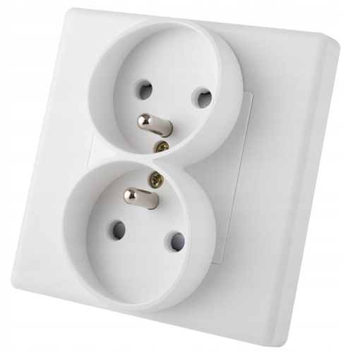Dubbel Stopcontact Wit Met Aardpen Set Met PVC-Afdekraam MIUUN