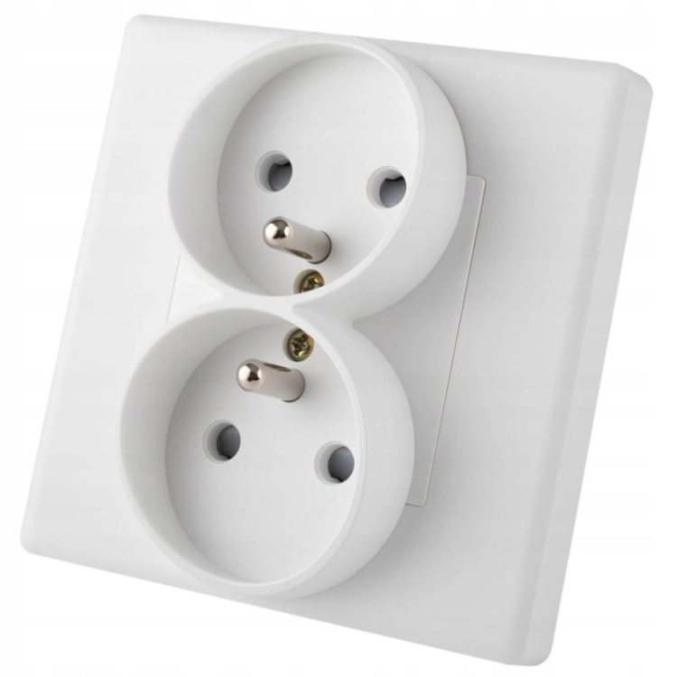 Dubbel Stopcontact Wit Met Aardpen Set Met PVC-Afdekraam MIUUN