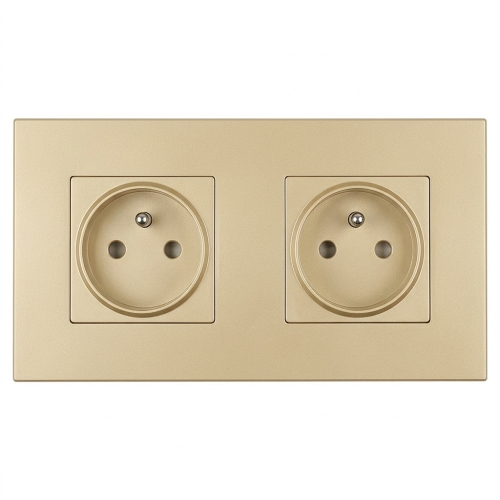 Stopcontact Dubbel Kunststof LINEA Goud En Afdekraam Dubbel 2 X Stopcontact MIUUN