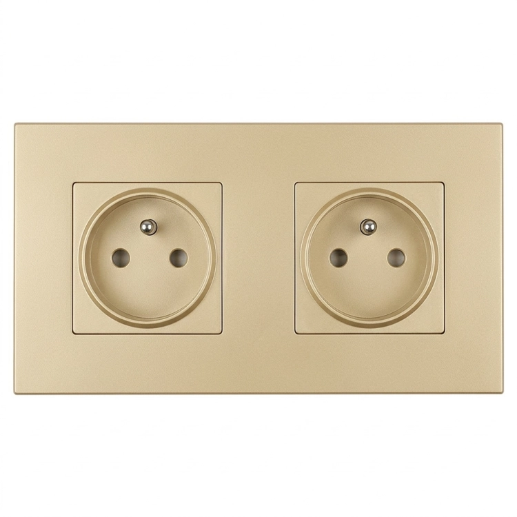 Stopcontact Dubbel Kunststof LINEA Goud En Afdekraam Dubbel 2 X Stopcontact MIUUN