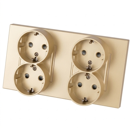 Schuko-Stopcontact Viervoudig Kunststof LINEA Goud En Afdekraam Dubbel 2 X Stopcontact