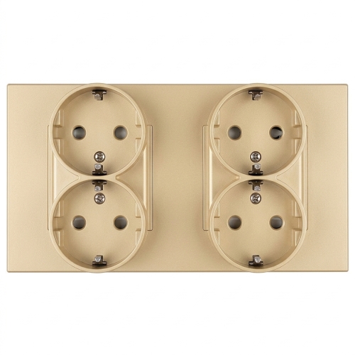 Schuko-Stopcontact Viervoudig Kunststof LINEA Goud En Afdekraam Dubbel 2 X Stopcontact