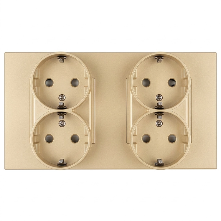 Schuko-Stopcontact Viervoudig Kunststof LINEA Goud En Afdekraam Dubbel 2 X Stopcontact