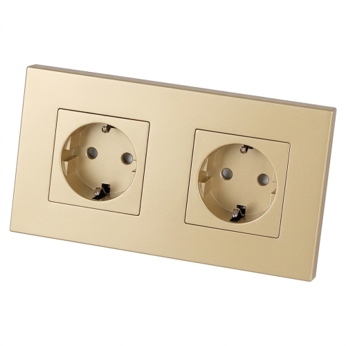 Schuko-Stopcontact Dubbel Kunststof LINEA Goud En Afdekraam Dubbel 2 X Stopcontact
