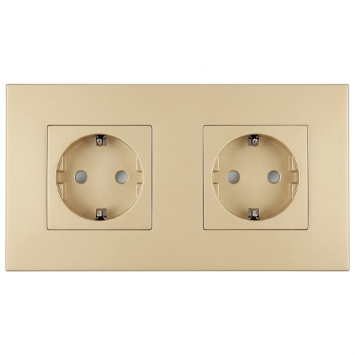 Schuko-Stopcontact Dubbel Kunststof LINEA Goud En Afdekraam Dubbel 2 X Stopcontact