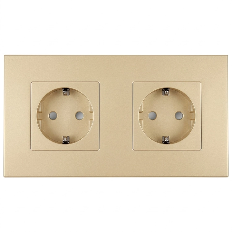 Schuko-Stopcontact Dubbel Kunststof LINEA Goud En Afdekraam Dubbel 2 X Stopcontact