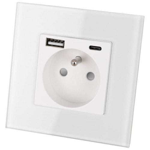 Stopcontact Met Aardpen Glazen Wit + Dubbele USB-Lader 20W Type A+C MIUUN