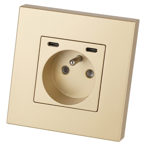 Stopcontact Kunststof LINEA + Dubbele USB C+C-Lader 20W Goud MIUUN