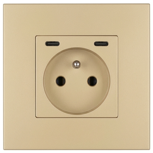 Stopcontact Kunststof LINEA + Dubbele USB C+C-Lader 20W Goud MIUUN