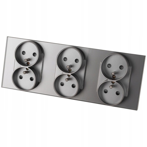Drievoudig Glazen Stopcontact Grijs Set Drievoudig Afdekraam En 3 X Dubbel Stopcontact MIUUN