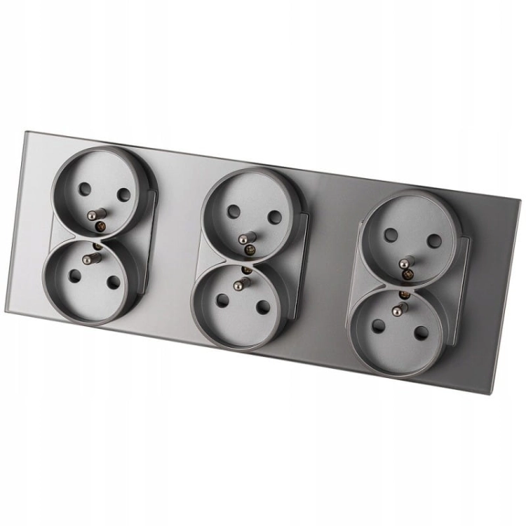 Drievoudig Glazen Stopcontact Grijs Set Drievoudig Afdekraam En 3 X Dubbel Stopcontact MIUUN