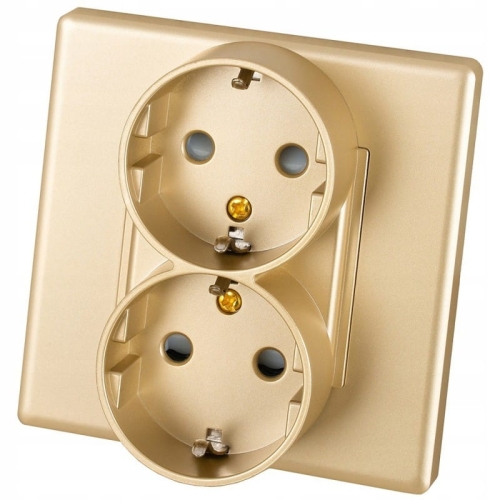 Dubbel Schuko-Stopcontact Met Aarding Zonder Aardpen Goud Set Met PVC-Afdekraam MIUUN