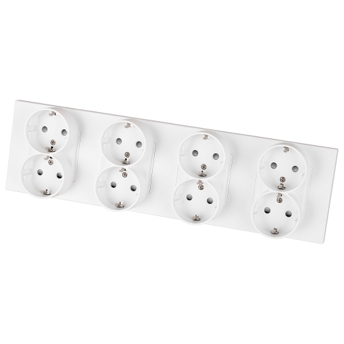 Viervoudig Schuko-Stopcontact Kunststof LINEA Wit Viervoudig Afdekraam En 4 X Stopcontact
