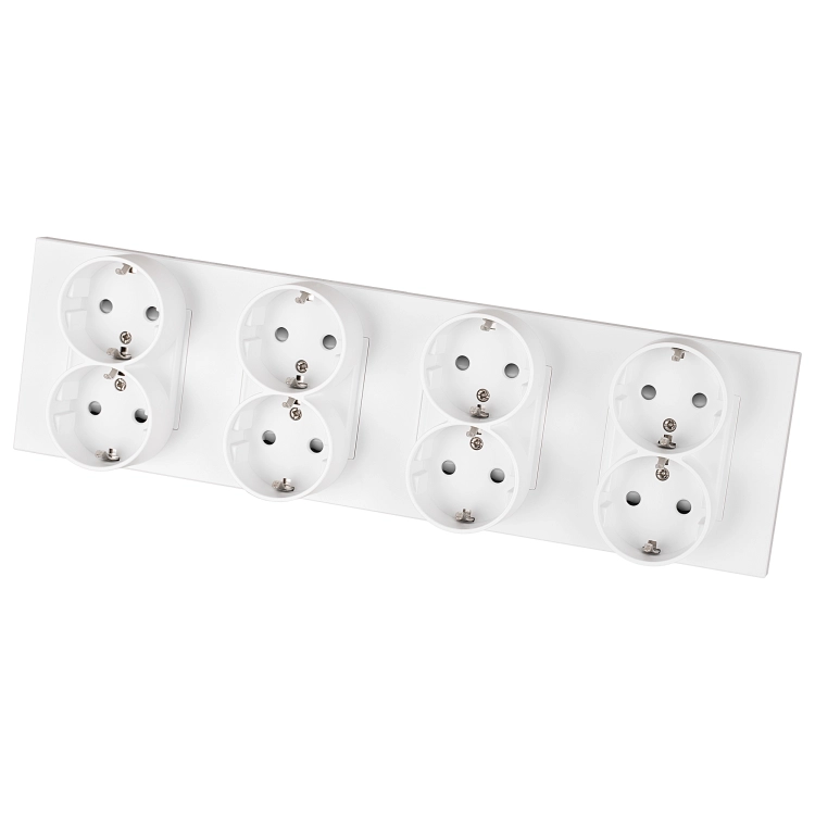 Viervoudig Schuko-Stopcontact Kunststof LINEA Wit Viervoudig Afdekraam En 4 X Stopcontact