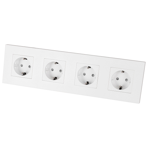 Viervoudig Schuko-Stopcontact Kunststof LINEA Wit Viervoudig Afdekraam En 4 X Stopcontact