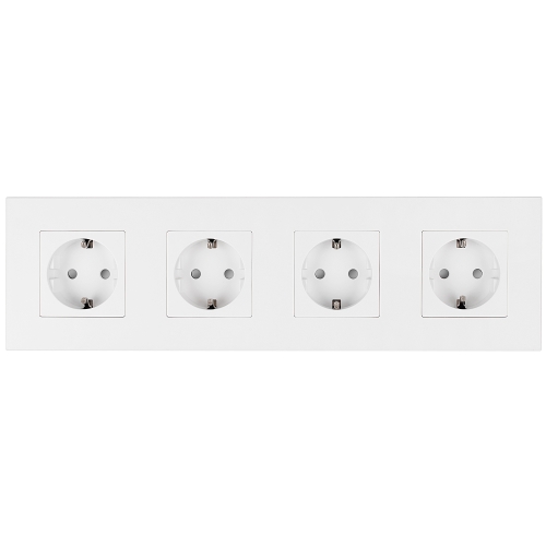 Viervoudig Schuko-Stopcontact Kunststof LINEA Wit Viervoudig Afdekraam En 4 X Stopcontact