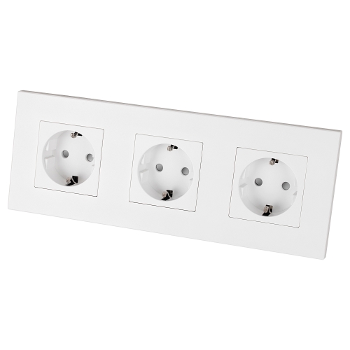 Drievoudig Schuko-Stopcontact Kunststof LINEA Wit Drievoudig Afdekraam En 3 X Stopcontact