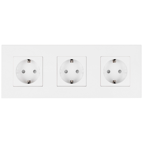 Drievoudig Schuko-Stopcontact Kunststof LINEA Wit Drievoudig Afdekraam En 3 X Stopcontact